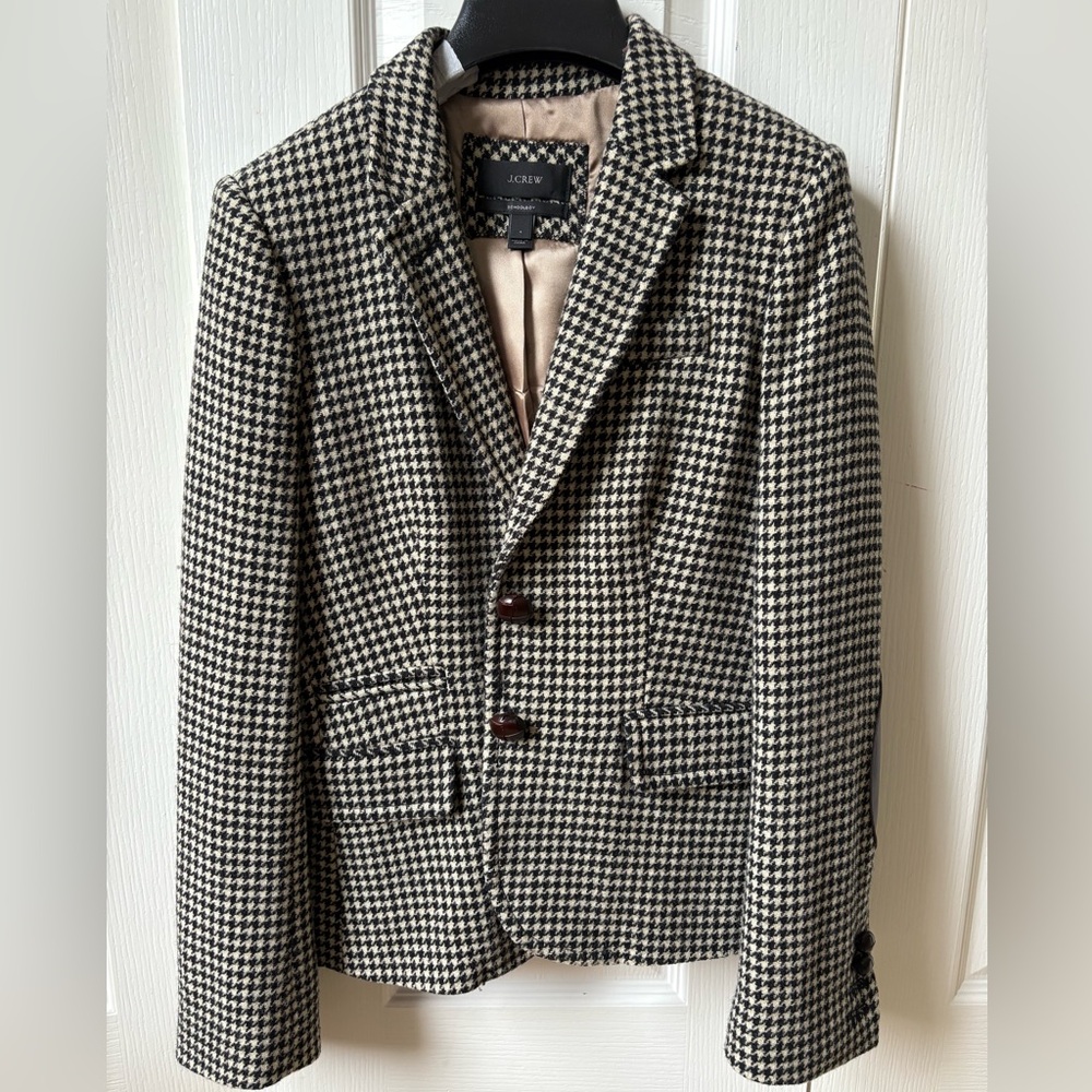 J. Crew Schoolboy Houndstooth Blazer with Genuine Leather Elbow Patches